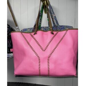 Yves Saint Laurent Neo Double Tote Pink Leather Y Whipstitch Reversible Bag